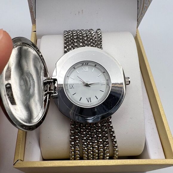 Charter Club Multicolor Rhinestone Cover Silver-Tone Multi-Chain Bracelet Watch - Picture 3 of 7